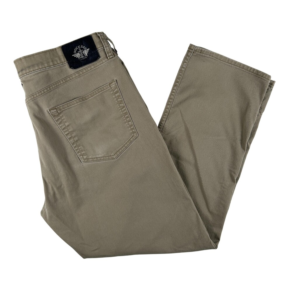 Dockers Pants Mens 34x28 Beige Straight Fit 5-Pocket Khakis Cotton Blend Casual